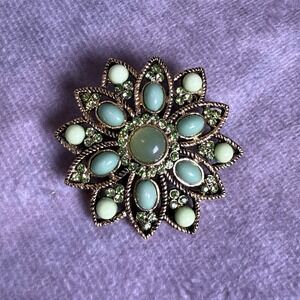 Mint Green Enamel Brooch‎ Pin Geometric Gold Tone Vintage Jewelry